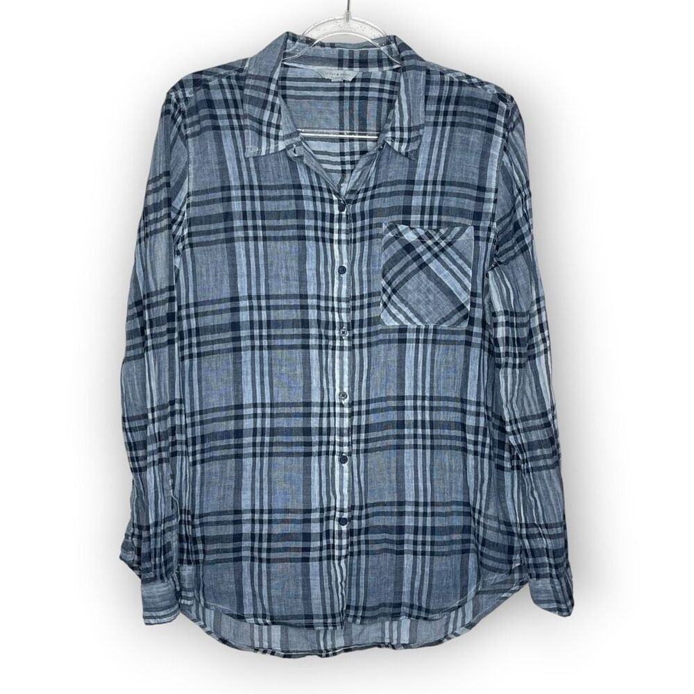 Lucky Brand Blue Plaid Yarn Dyed Cotton Gauze Button Up Shirt Women’s Large